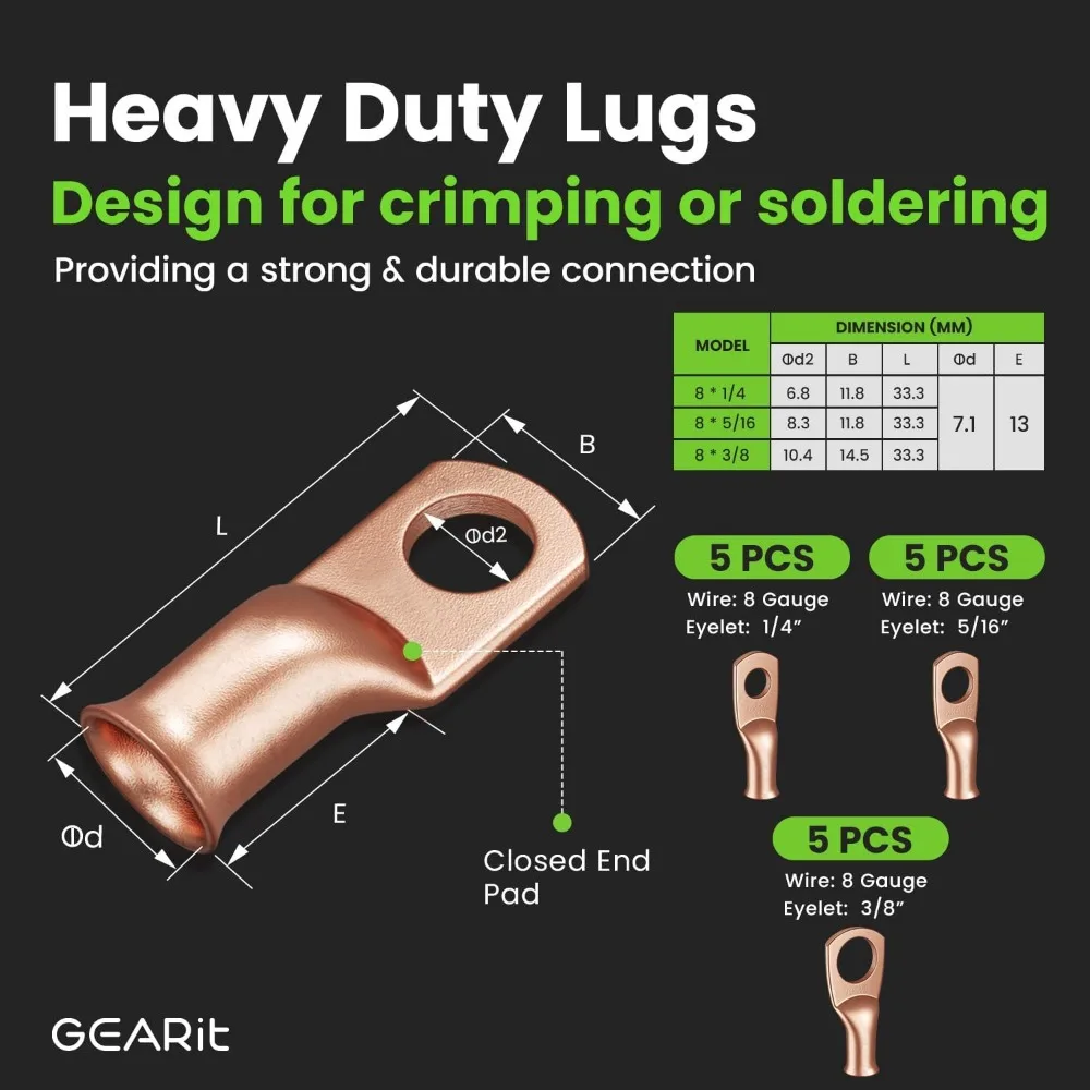 Kit de cables de batería automotriz de calibre 8 con envoltura termorretráctil y terminales, cable negro/rojo de 25 pies para audio de automóvil