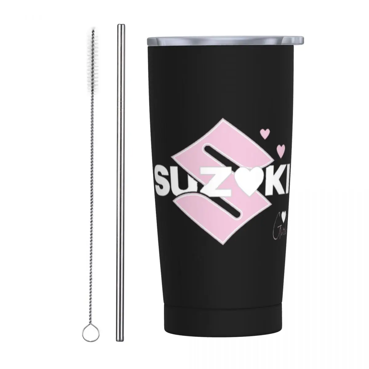 Suzuki Girl Pink Logo Stainless Steel Tumbler Vacuum Insulated Mugs Thermal Cold Bottle Straw With Lid 20oz