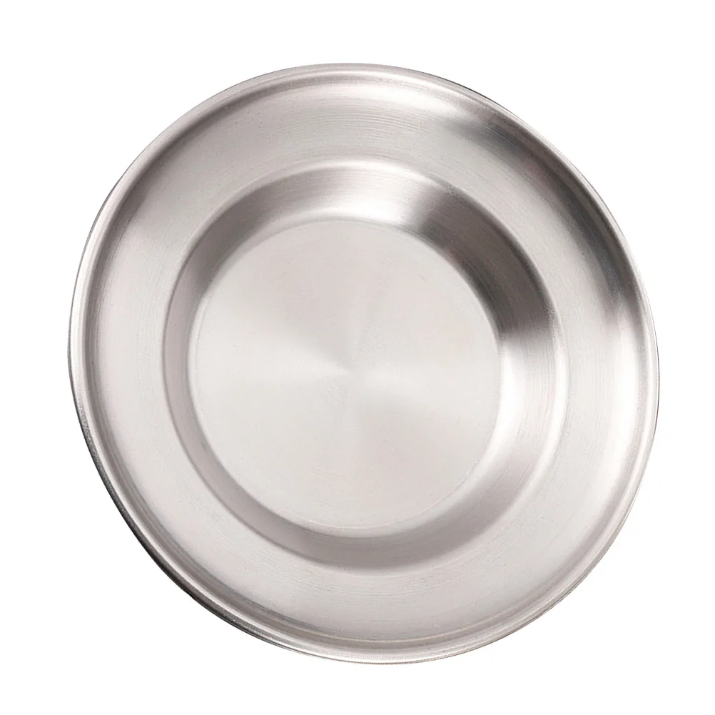 

Stainless Steel Food Plate Round Flat Tray Lightweight Serving Dish For Home Restaurant Bbq Pastry Snack Fruit