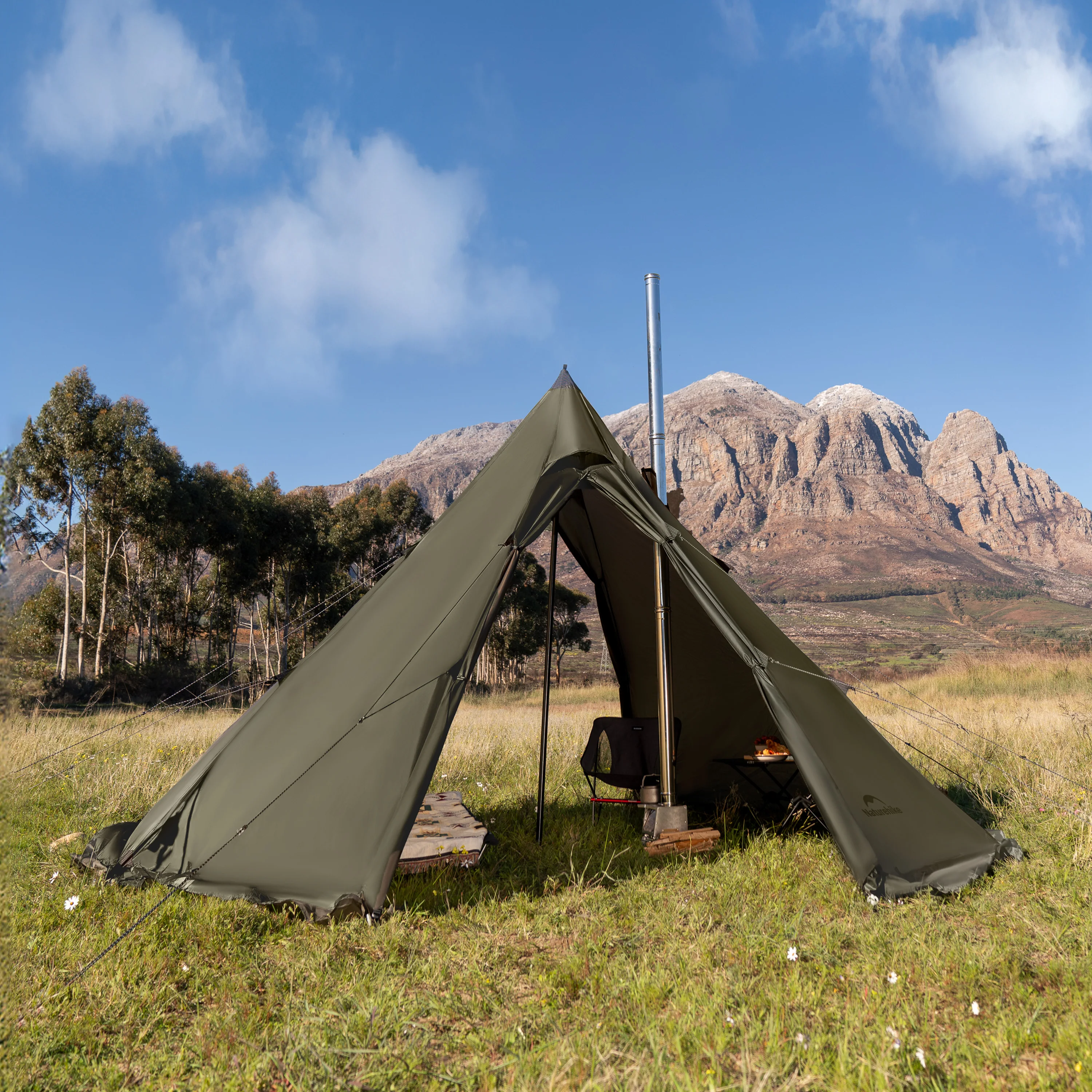 Camping Tent Waterproof Pasture Fire Octagonal Pyramid Tent Rainproof Camping Indian Tent