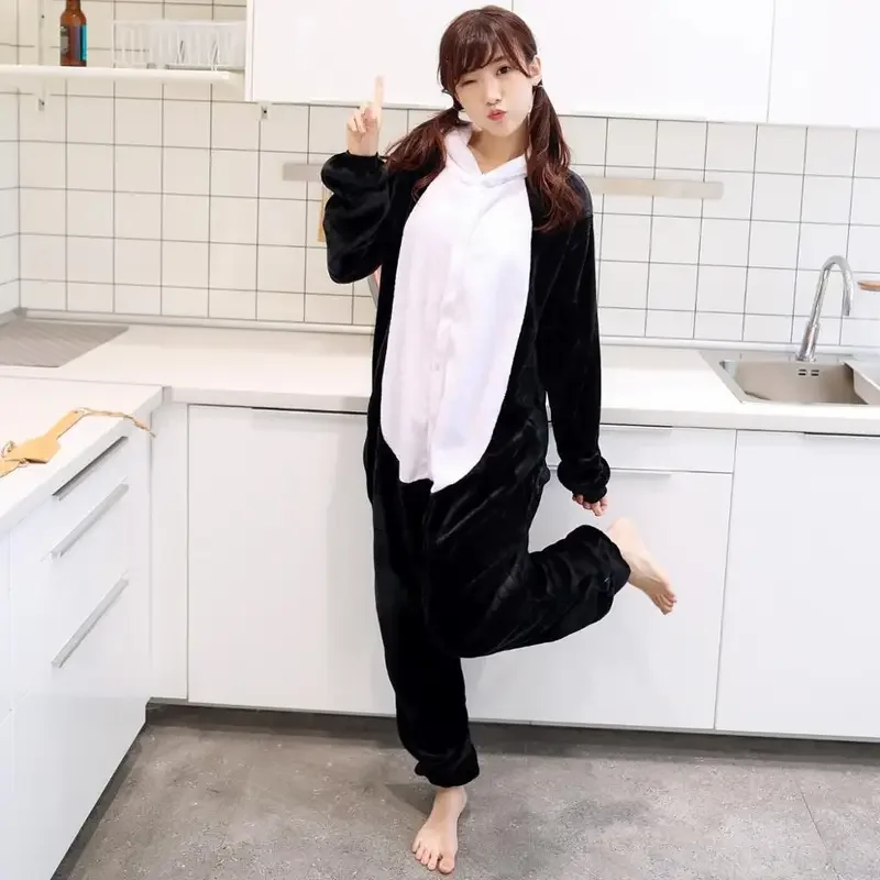 Kigurumi pajama panda adult animal cartoon hooded onesie Women Men couple 2019 Winter pajamas suit sleepwear flannel pijam