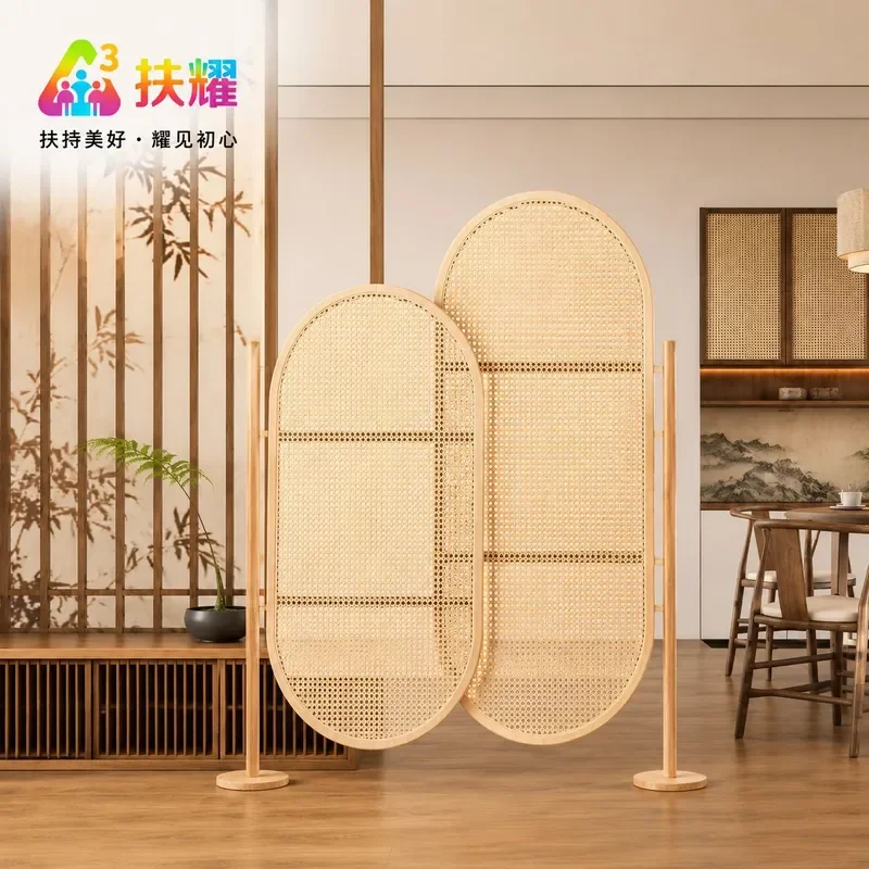 New Chinese Style Rattan Screen Partition for Living Room Entrance Medieval Decor Folding Privacy Shield for Home and Health