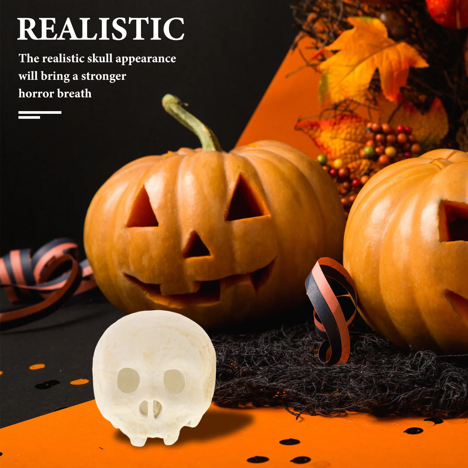 2Pcs Fireplace Skull Decoration Halloween Party Photo Prop Haunted House Skull Ornament Head Decor Scary Atmosphere
