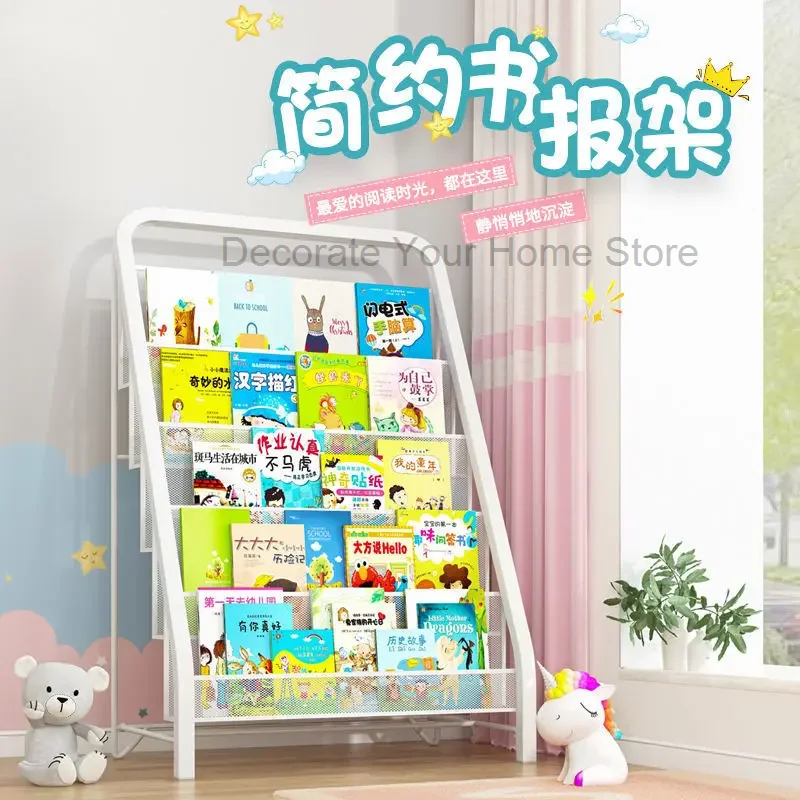 

Children's Bookshelf Cartoon Solid Iron Floor Bookcase Simple Shelf Picture Book Storage Furniture For Home bookshelf for kids