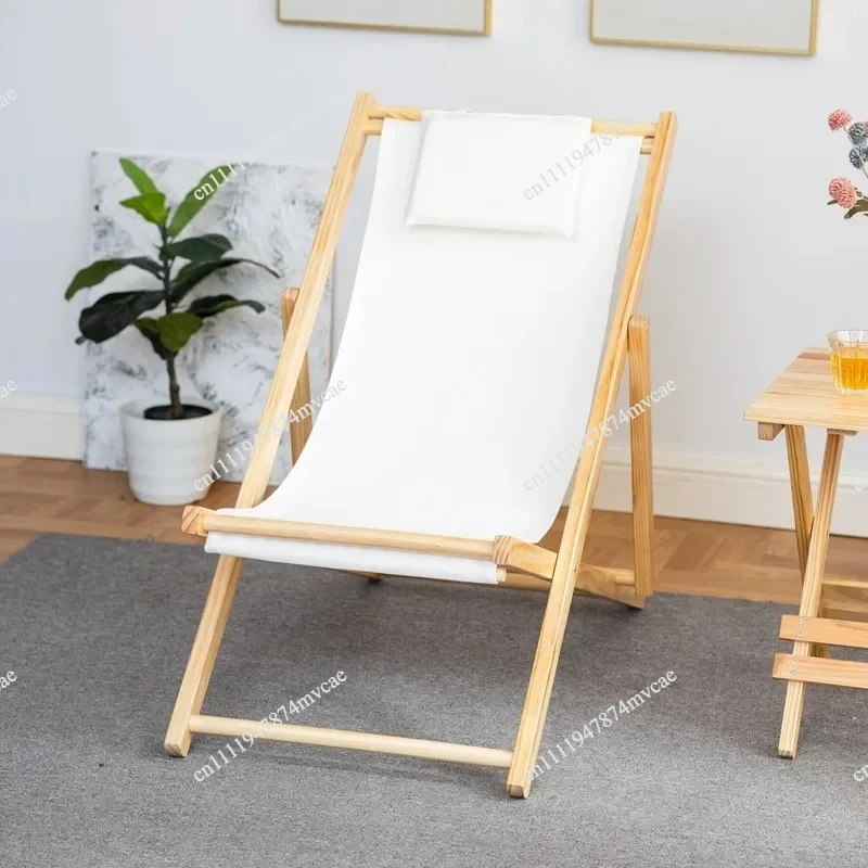 Outdoor Beach Chair Solid Wood Folding Leisure Adult Chair Lunch Break Canvas Balcony Chair