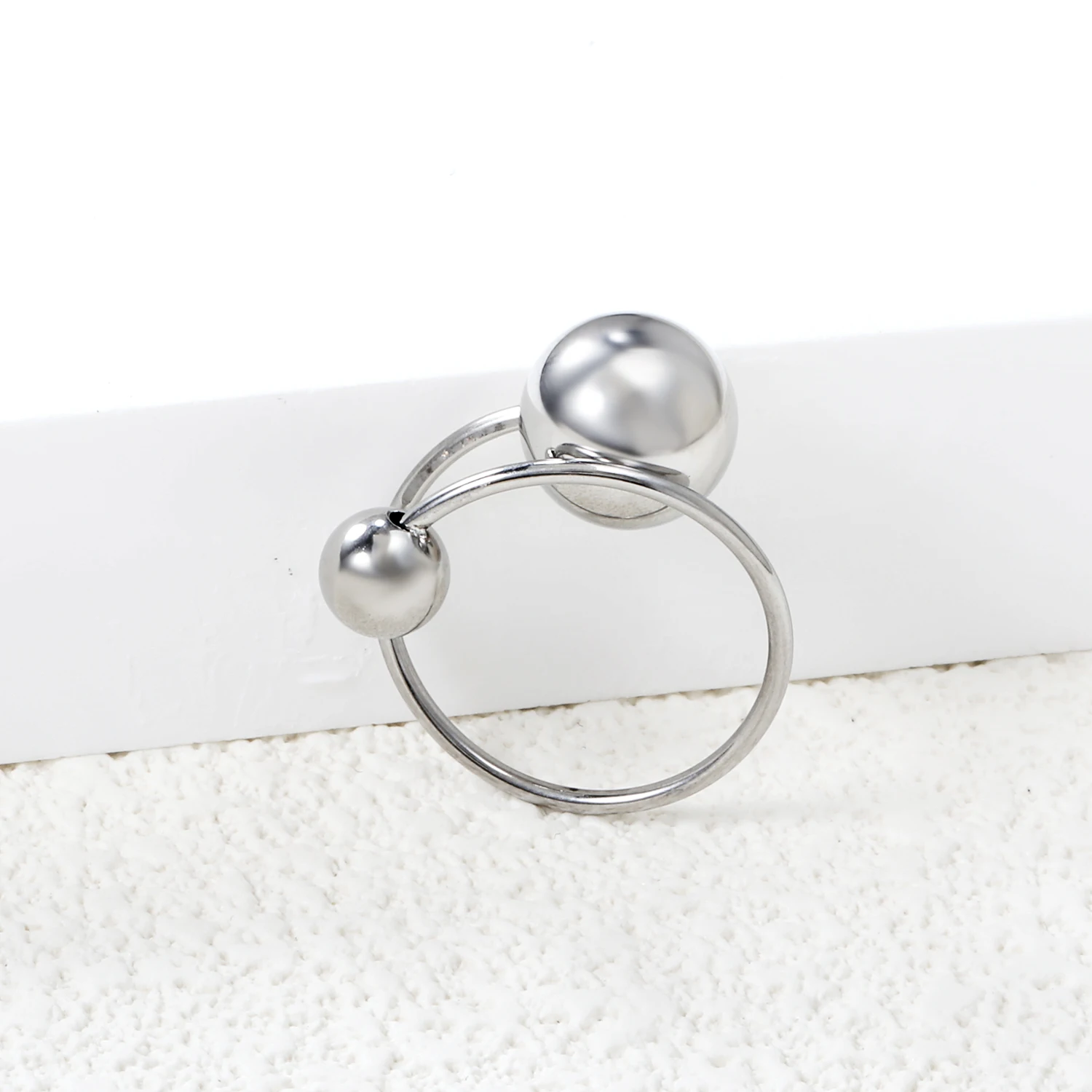 LUXUSTEEL Stainless Steel Open Cuff Rings For Women Golden Plated Round Ball Stone New Arrivals Ladies Fingers Rings Party