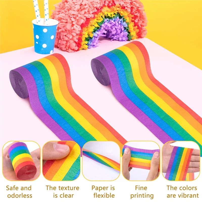 【B6R-Venta】Banderas de papel crepé, 12 rollos de rollos de crepé coloridos cada una medición de 32,8 pies de largo, decoración de papel serpentina de arcoíris