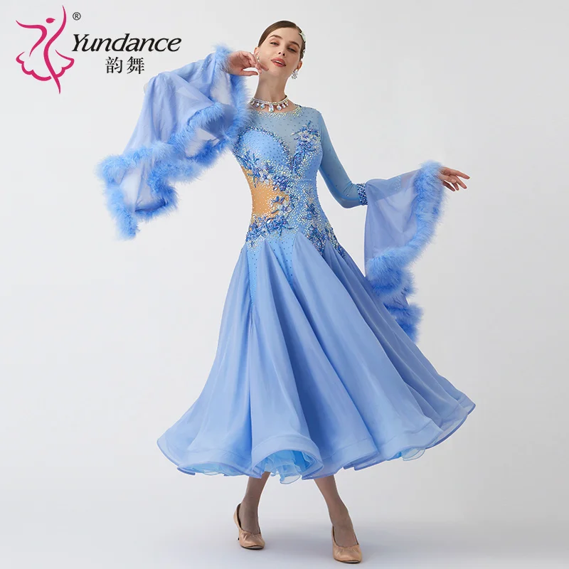 B-23151 New Women Modern Dance Rhinestone Color Diversity Dress Ballroom National Standard Waltz Competition Performance