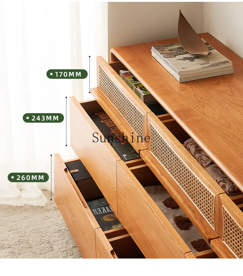 Nordic solid wood, Japanese-style household bedroom storage, small apartment homestay against the wall, nine chest cabinets