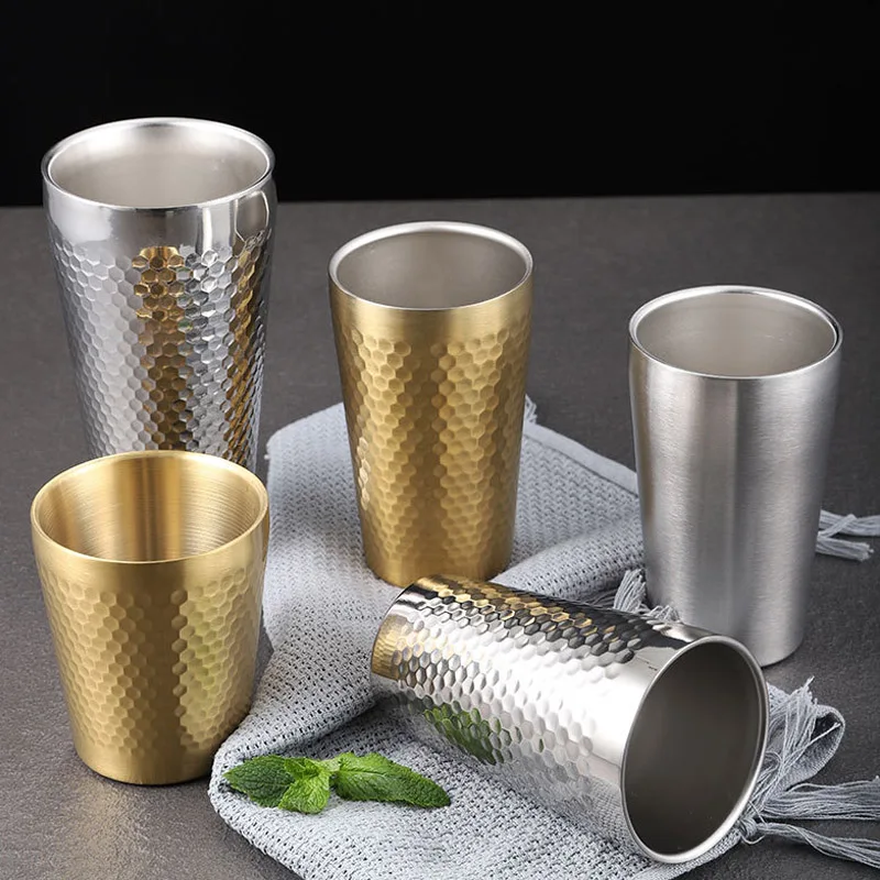 

304 stainless steel cold drinking water cup 450ML large capacity beer cup thickened double-layer coffee cup mug fruit juice cup