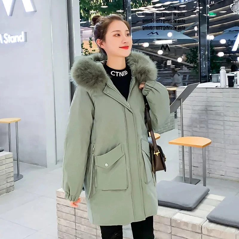 2023 New Women Winter Down Cotton Coat Korean Fur Collar Cotton Clothing Fashion Winter Cotton Jacket Women Winter Outwear Hoode