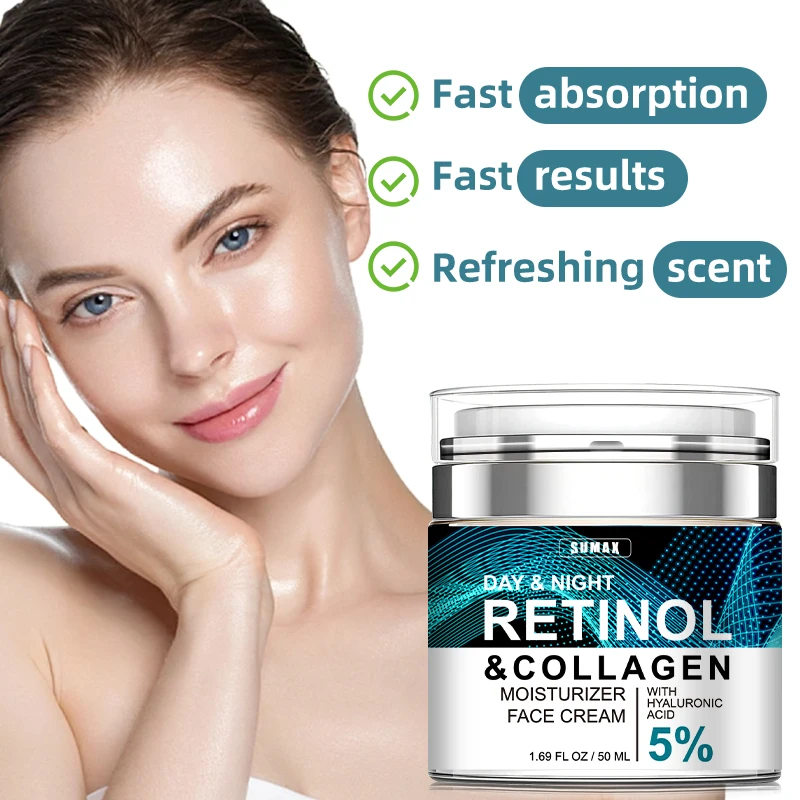 Sumax Retinol Collagen Face Cream 50ml Nawilżający krem z kwasem hialuronowym 5% Nawilżający Ujędrniający Rozjaśniający Pielęgnacja skóry