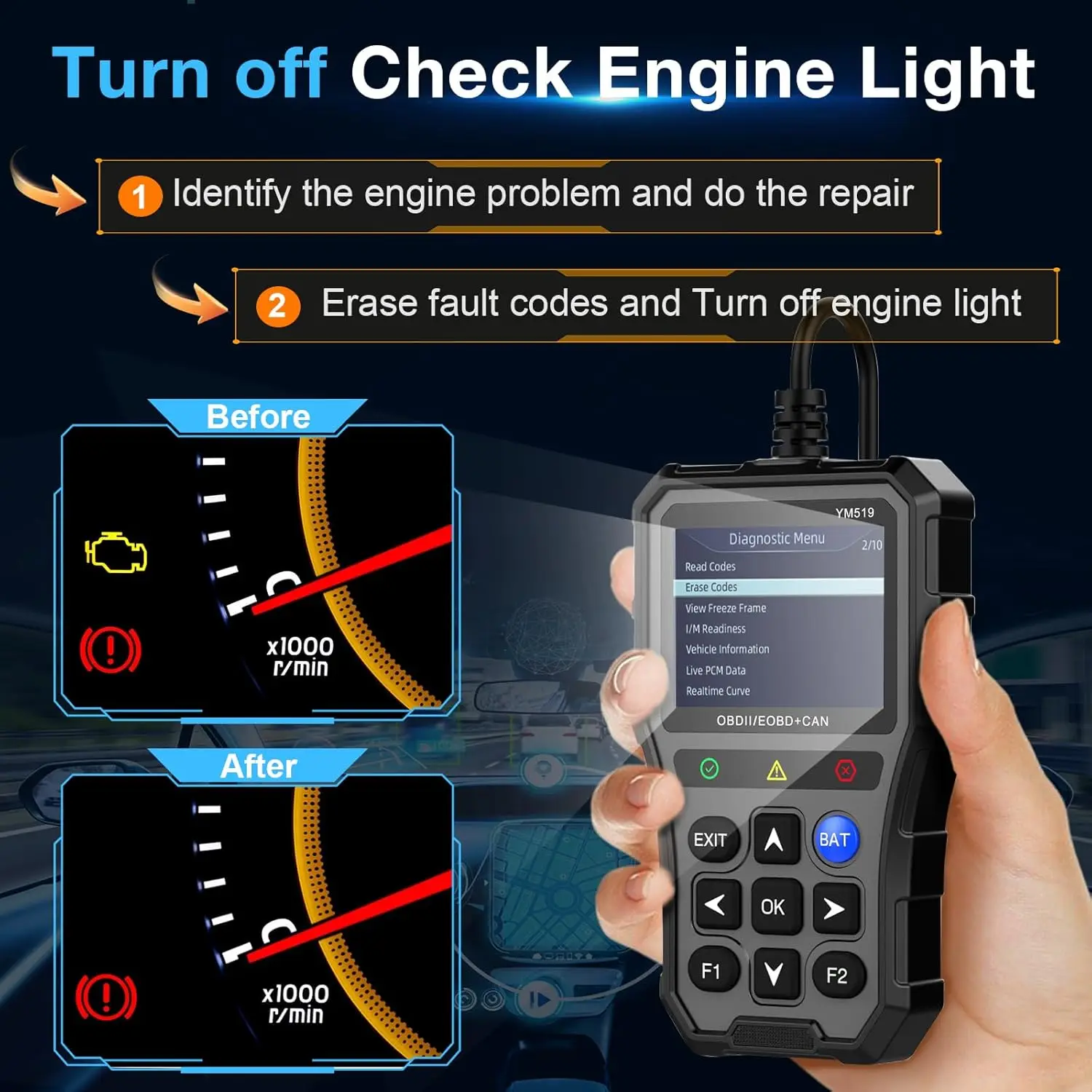 New OBD2 Scanner Check Engine Light Fault Code Reader Car Battery Voltage Reader Car Fault Detector