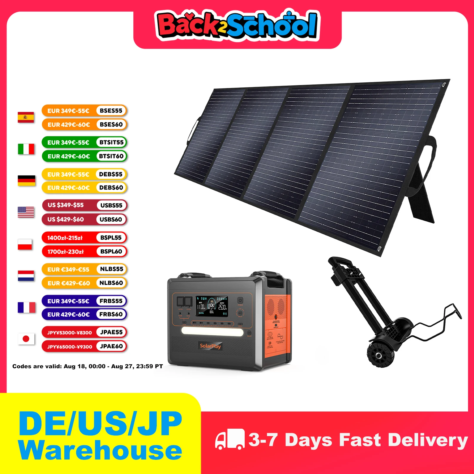 

SOLARPLAY Тележка для кемпинга Портативный аккумулятор Q2402M Зарядная станция Аварийное мобильное солнечное зарядное устройство Комплект IP65 Водонепроницаемый