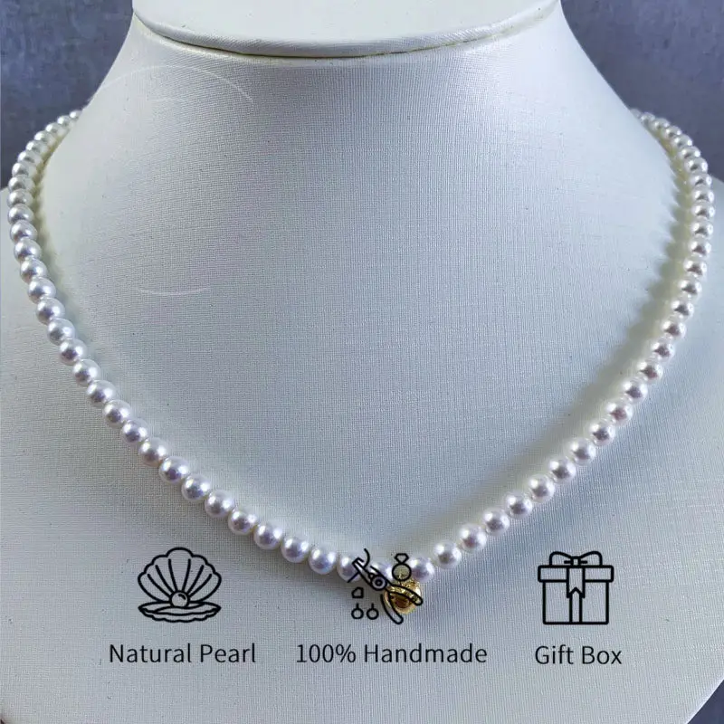 MYSOYA Japón Akoya collar de perlas de agua de mar 6-6,5 Mm colgante de amor con caja de regalo para ella él para cumpleaños boda Día de San Valentín