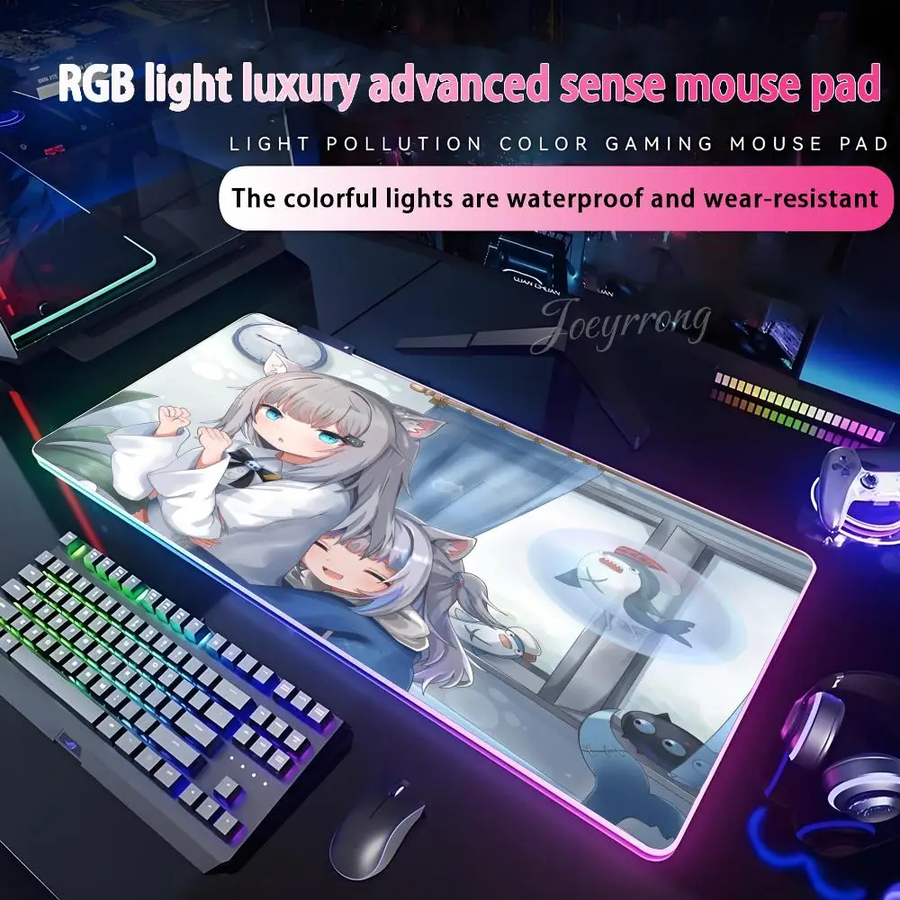 

Gawr Gura Mouse Pad RGB Mouse Pad Extended Gaming Keyboard Seven Colors LED Mats Large 1000x500mm XXL Gamer