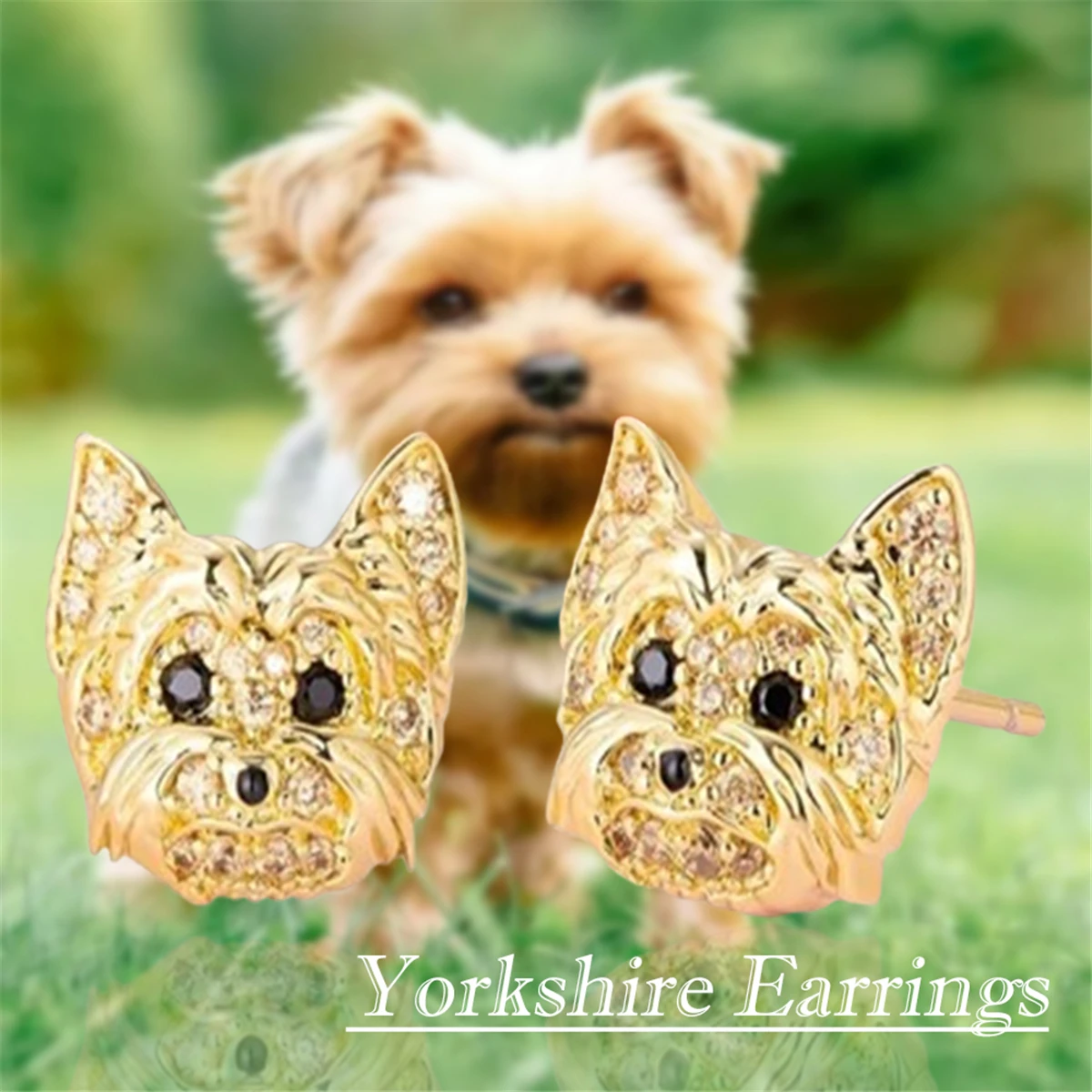 Creative Cute Golden Yorkshire Stud Earrings for Women Exquisite Pet Puppy Earrings Jewelry Birthday Holiday Gift for Dog Lovers