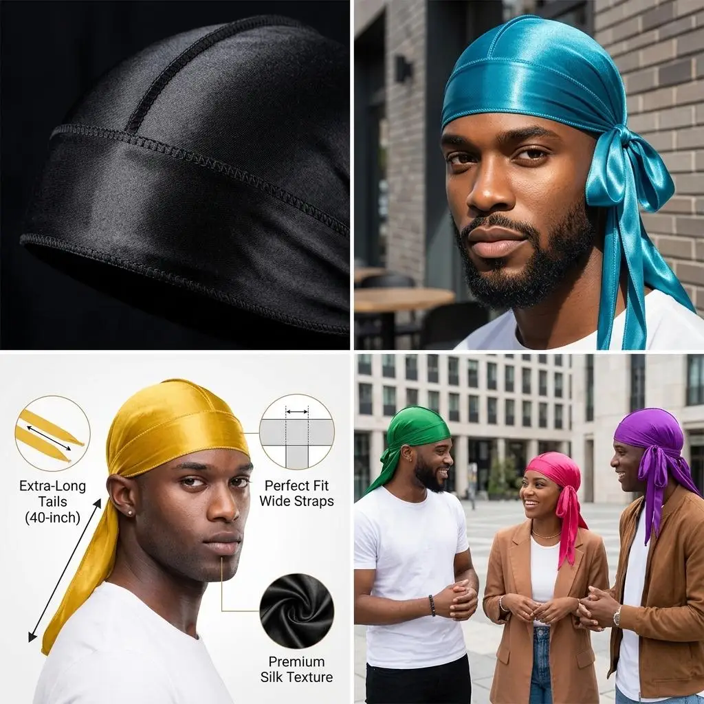 Soft Satin Wave Cap Extra Long Tail Doo Rag Headwrap Classic Casual Durags Sleek Design Sleeping Night Hair Cover For Adult