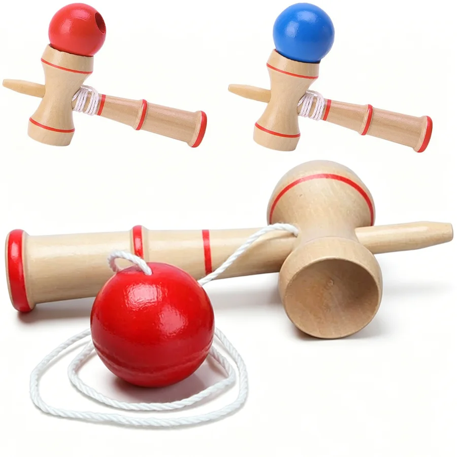 2 Farben Kendama Holzspielzeug Japanisches traditionelles Volksspiel Unterhaltungsspielzeug Wurf- und Fangball Training Koordination Geschenk XJM