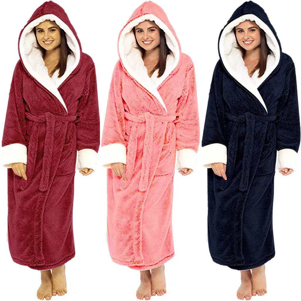 Ladies Underwerwomenwinter Plush Lengthened Shawl Bathrobe Home Clothes Long Sleeved Robe Coat Women\'S Winter Warm Sleeping Robe