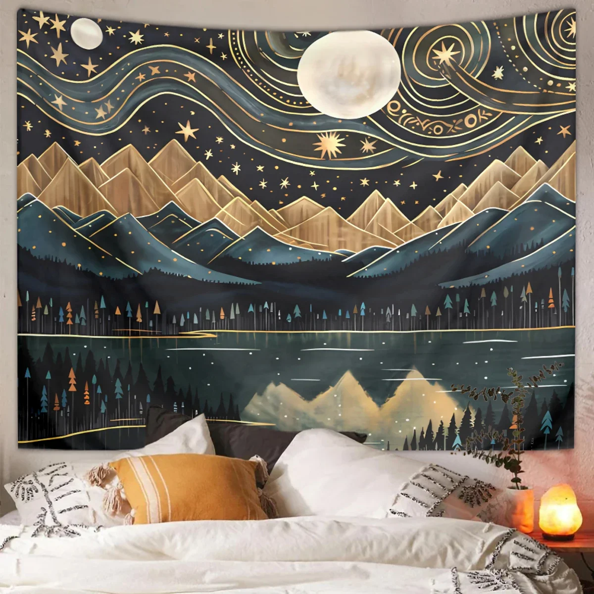 1pc Bohemian tapestry, mountain forest natural landscape tapestry, starry sky and moon bedroom decoration wall hanging