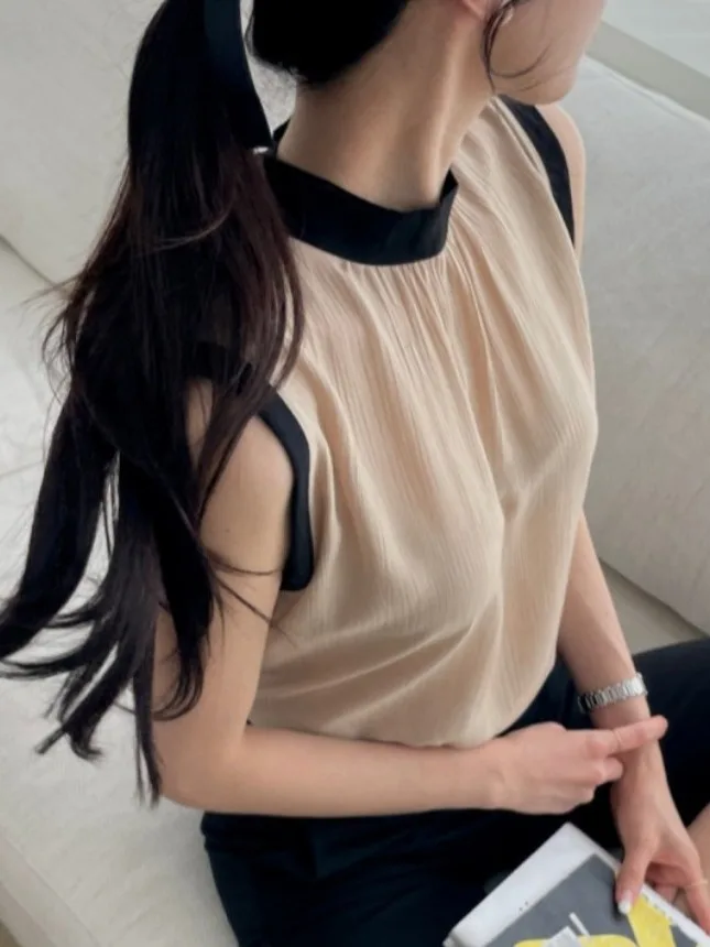 เสื้อกล้ามผู้หญิงทรงหลวม ดีไซน์ผูกโบว์ รุ่นใหม่สำหรับฤดูร้อน เนื้อผ้าบางเบา สไตล์ลำลองแฟชั่น