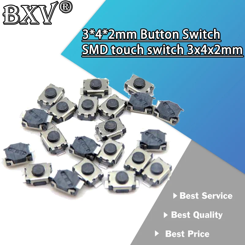 50PCS New 3*4*2mm Button Switch 2PIN Patch Touch Switch SMD Switch 3x4x2mm New And Original