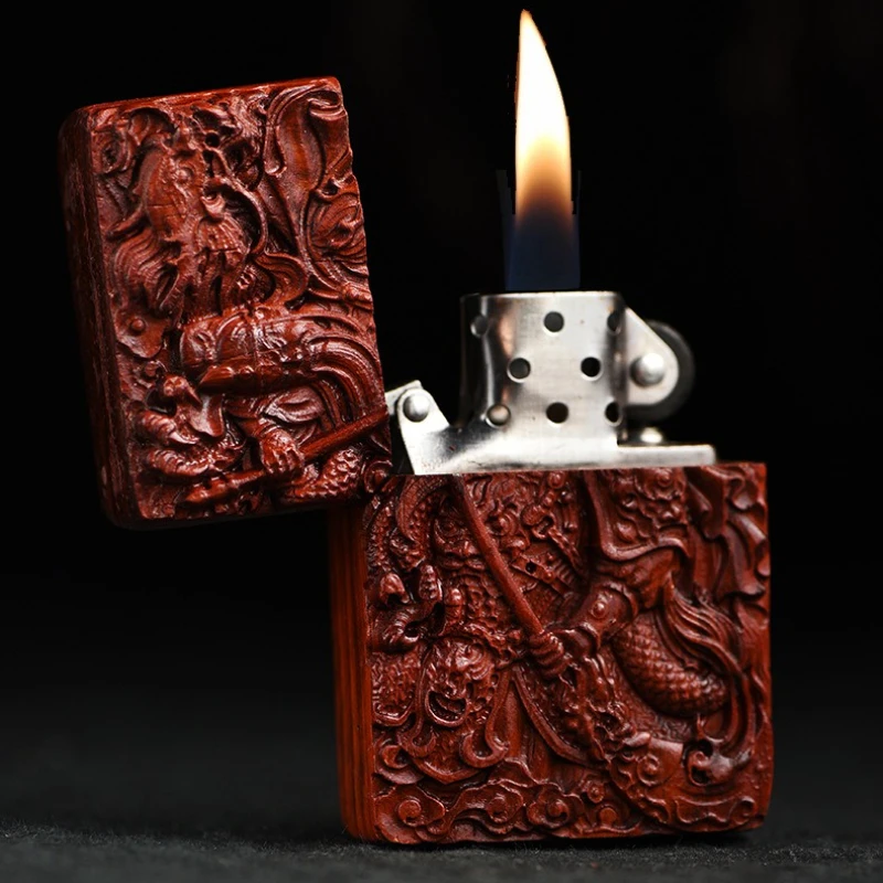 Exquisite Carved Red Sandalwood  Lighter, Cultural Wood Carving Gift Windproof Lighter, Gift for Boyfriend Father