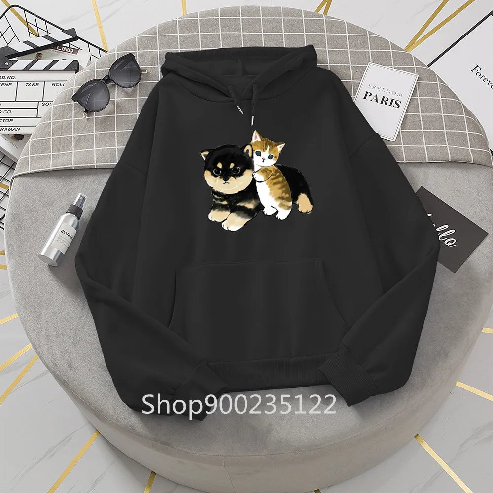 Sudadera con capucha Kawaii Shiba Inu para mujer, suéter con estampado de gato, sudadera de gran tamaño con dibujos animados, ropa de calle Harajuku