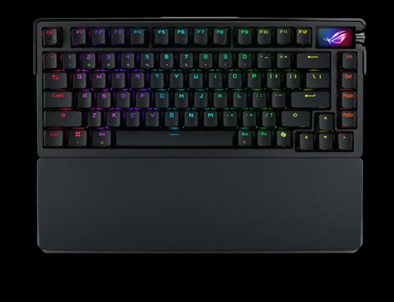 New ROG Azoth Extreme Hot-swappable Pre-lubed Tri-mode Connection with 2.4 GHz SpeedNova OLED Display with Control Knob