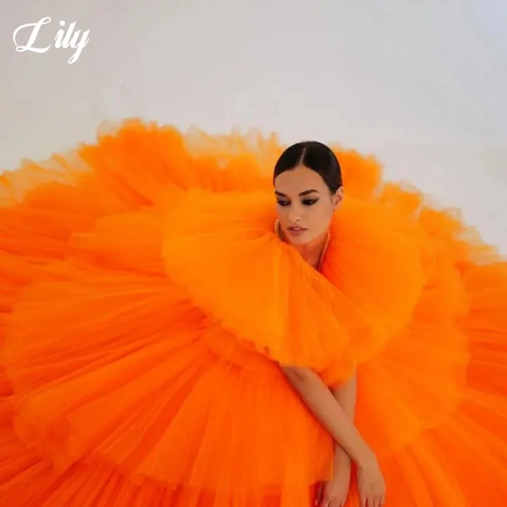 Lily – robe de soirée élégante, couleur Orange, col en v, robe formelle, ligne a, superposée, plissée, traînante, personnalisée