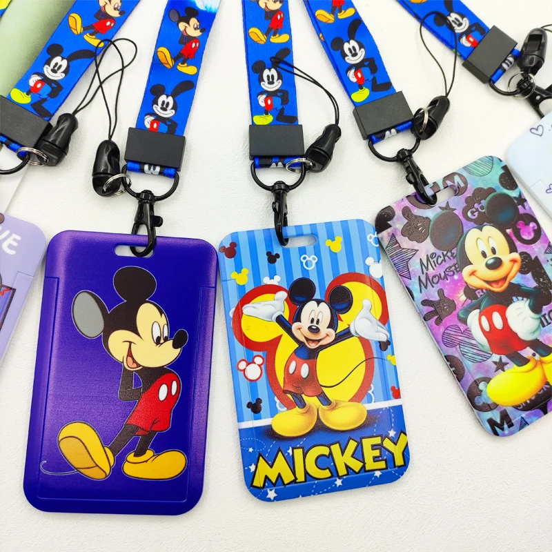 น่ารัก Disney Mickey Mouse ID Badge ผู้ถือบัตร Lanyard หญิงประตูกรณีสายคล้องคอผู้ถือบัตรเครดิตข้อมูลประจําตัวอุปกรณ์เสริม