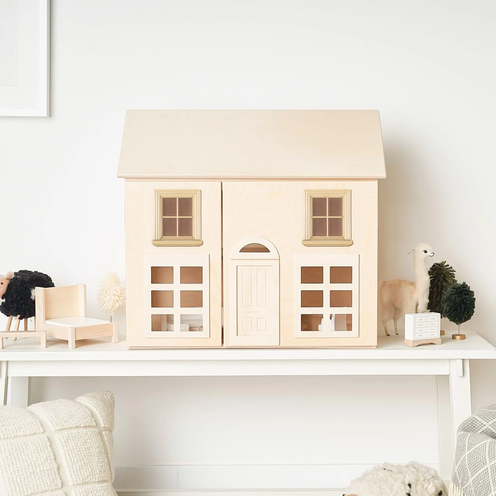 Miniature House Windows 2 Pcs Wood Craft Kits for 1:12 Scale Model Furniture Tiny Window Frames Home Decor Accessories Toys