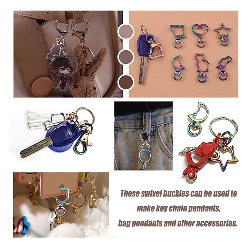 30Pcs Rainbow Lanyard Snap Hook - 9Mm Swivel Clasp 6 Styles Metal Trigger Strap Sliding Door Lobster Clasp For Wallet