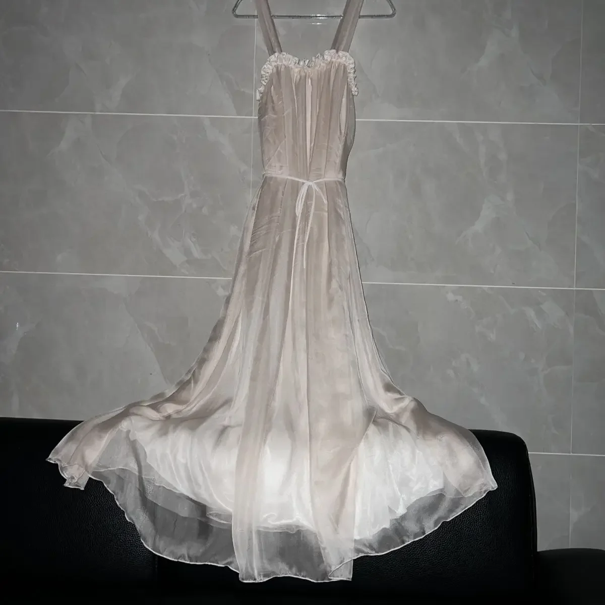 2 camadas fora de seda gelo brilhante ultra longo vestido de manhã outono inverno sleepwear quimono sexy guarnição camisola noiva homewear