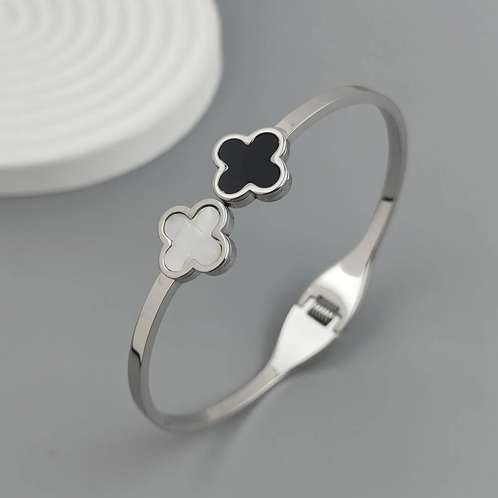 New four-leaf clover white shell stainless steel gold-plated bracelet 18K, high quality waterproof couple bracelet, wife gift