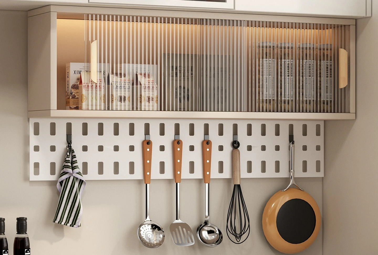 Kitchen, lockers, wall mounted, hanging cabinets, condiments, dining room