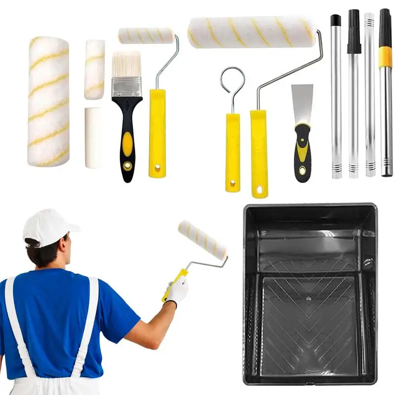 

Набор малярных валиков Роликовая кисть для краски Защищенная к ворсу эргономичная кисть для кромки с удлинителем и лотком для нанесения текстуры