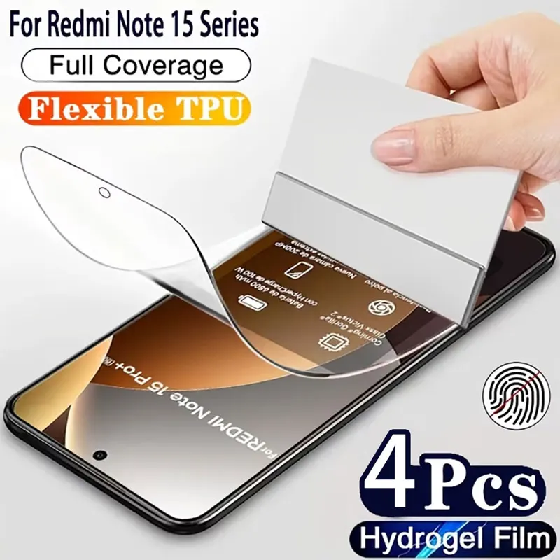 Film Hydrogel souple, 4 pièces, protecteur d'écran pour Xiaomi Redmi Note 15 Pro Note 14 4G 14S 13 12 11 Pro Plus Redmi Note 12S 11S 10S