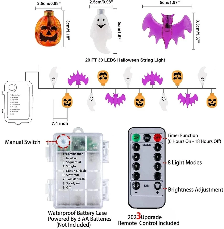 20ft Halloween string lights pumpkin bat ghost Halloween 30 LED string lights indoor home courtyard Halloween decorative lights - Image 8