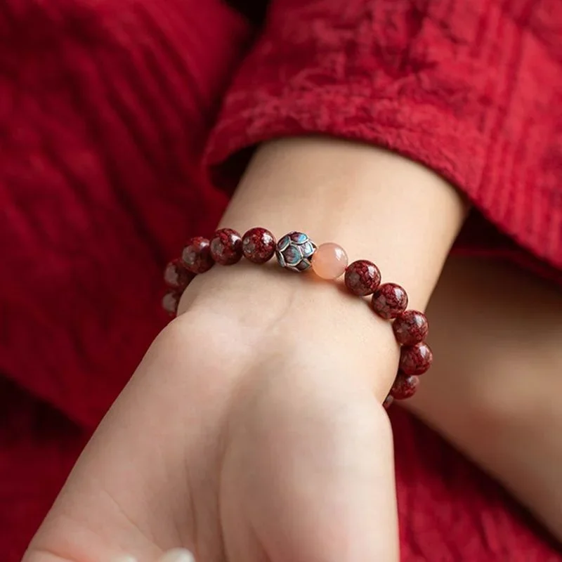 Natural Pure Heart Cinnabar Bracelet Women's Bracelet Men's Buddha Beads Year of the Rabbit Jewelry Women's Yoga Jewelry