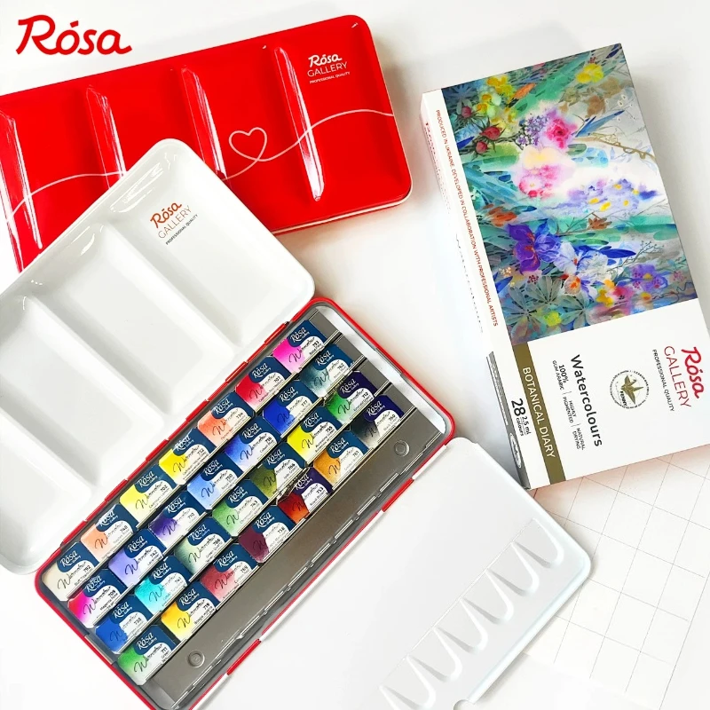Watercolor Paint Set Solid Pigment - ROSA 28 Color Floral Solid Watercolor