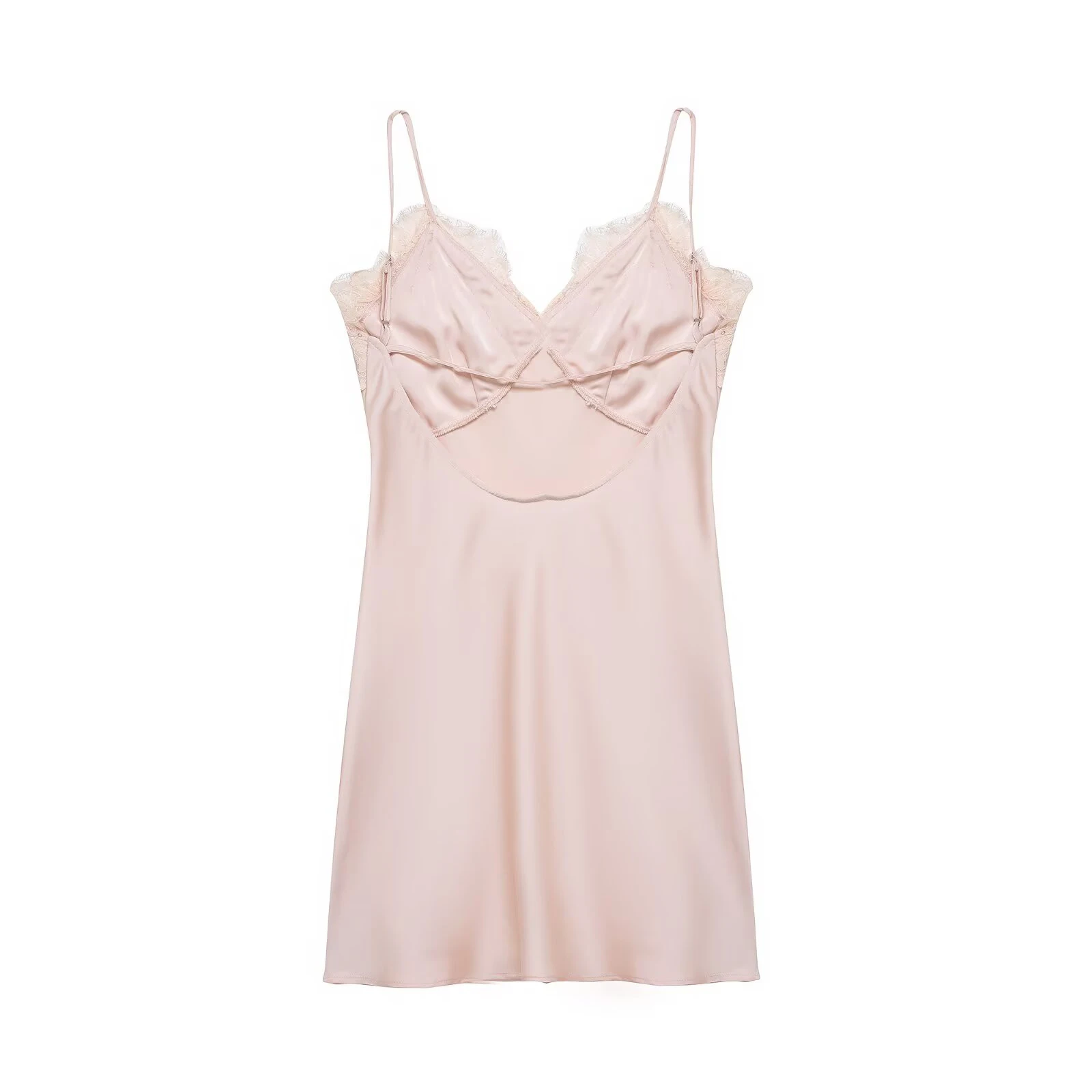 Abito corto con giunture in pizzo con trama di seta rosa con scollo a V stile puro desiderio delle nuove donne invernali 2025