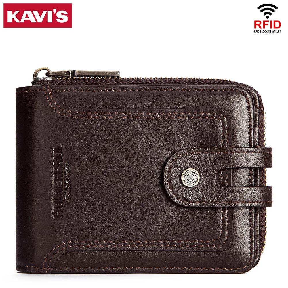 

100% Genuine Leather Wallets for Men RFID Short Wallet Zipper Men's Small Coin Purse Male Portomonee RFID Card Holder