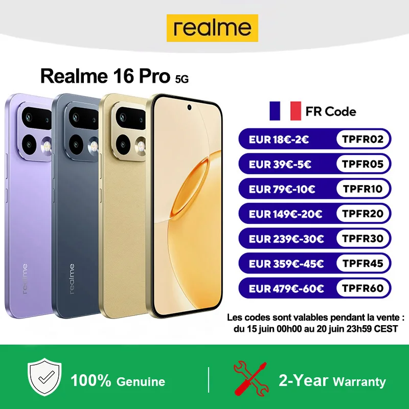 Versione Globale Realme 16 Pro 5G Smartphone MediaTek Dimensity 7300-Max Batteria da 6500mAh Display AMOLED da 200MP 6500 Nits