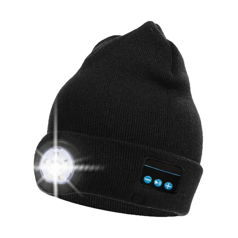 Outdoor Sport Wireless Headphone Knit Hat Beanie Earphone Blue tooth 5.0 Stereo Speakers LED Light Caps Smart Earbuds With MIC