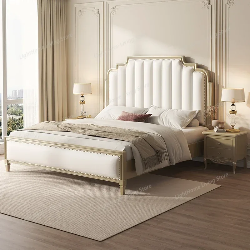 

Vintage Elegant Modern Bed Pretty Gold Princess Storage Solid Wood Bed King Size Villa Japanese Camas De Casal Unique Furniture