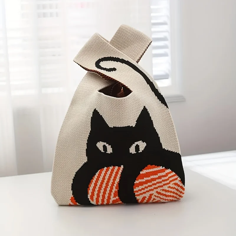 Foldable Casual Cat Print Tote Bag With Polyester Material, Lightweight And Multi-Functional Shoulder Bag