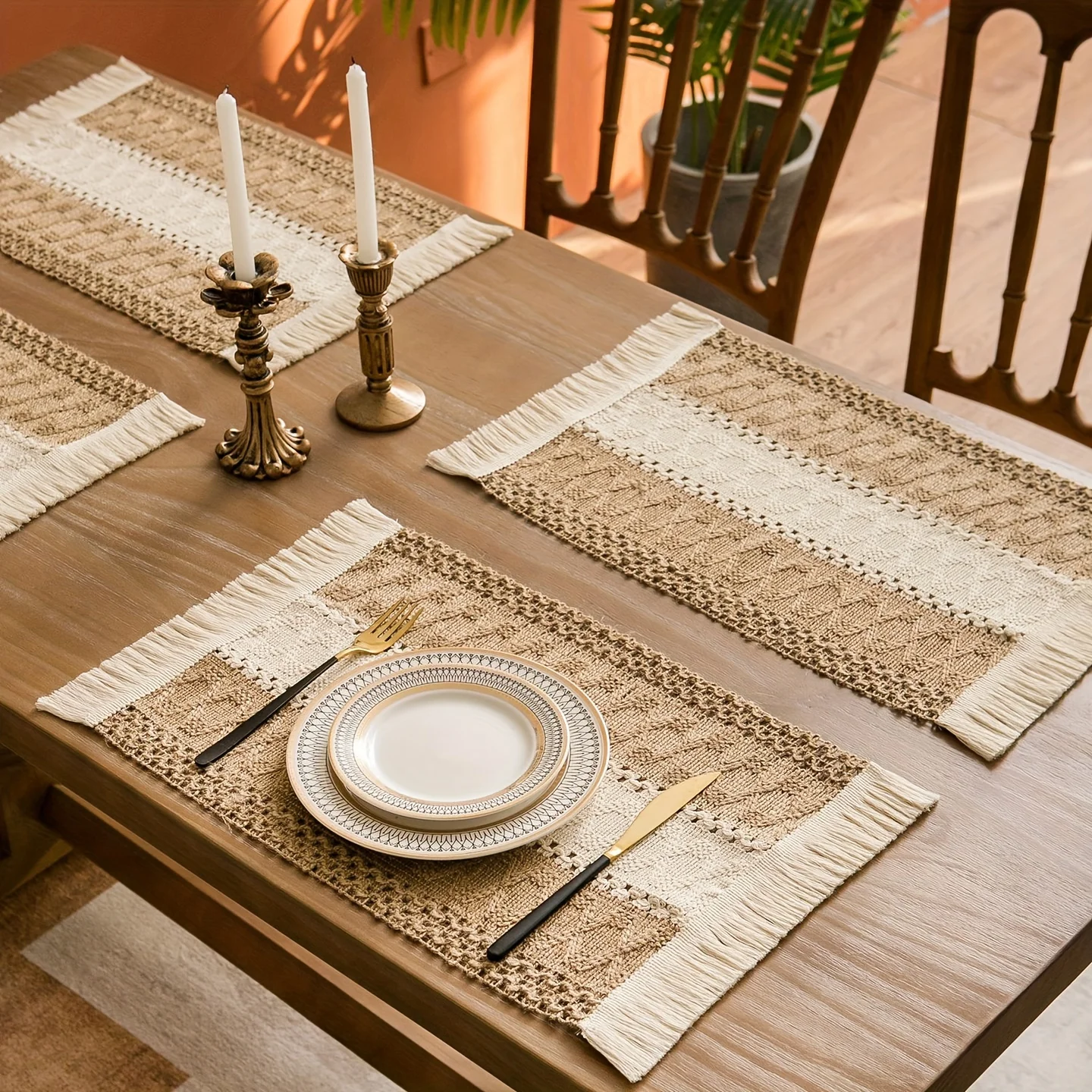 6pcs Boho Placemats, Macrame Burlap Table Decor And Farmhouse Style Placemats, Nordic Style Table Decoration Mat, Coffee Table M