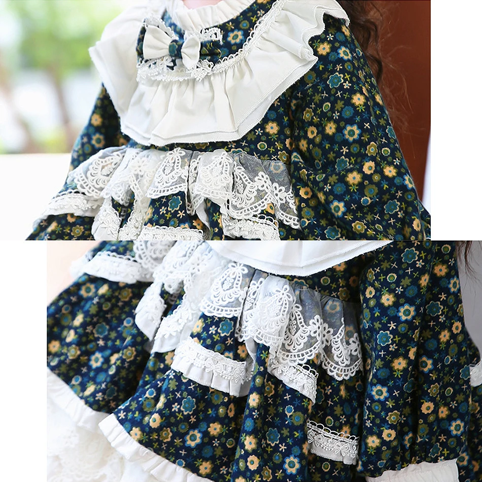 Baby Girl Lolita Princess Dress Children Autumn Floral Lace Deluxe Long Sleeved Frocks Kids Birthday Carnival Party Clothes